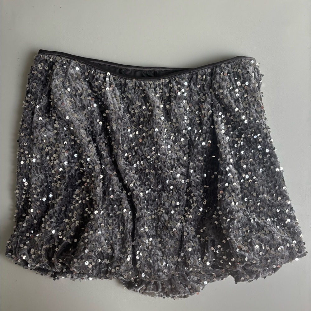 Avec Les Filles Gray Sequin Skirt
